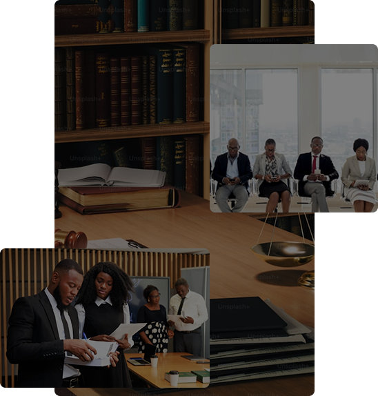 Legal professionals in courtroom